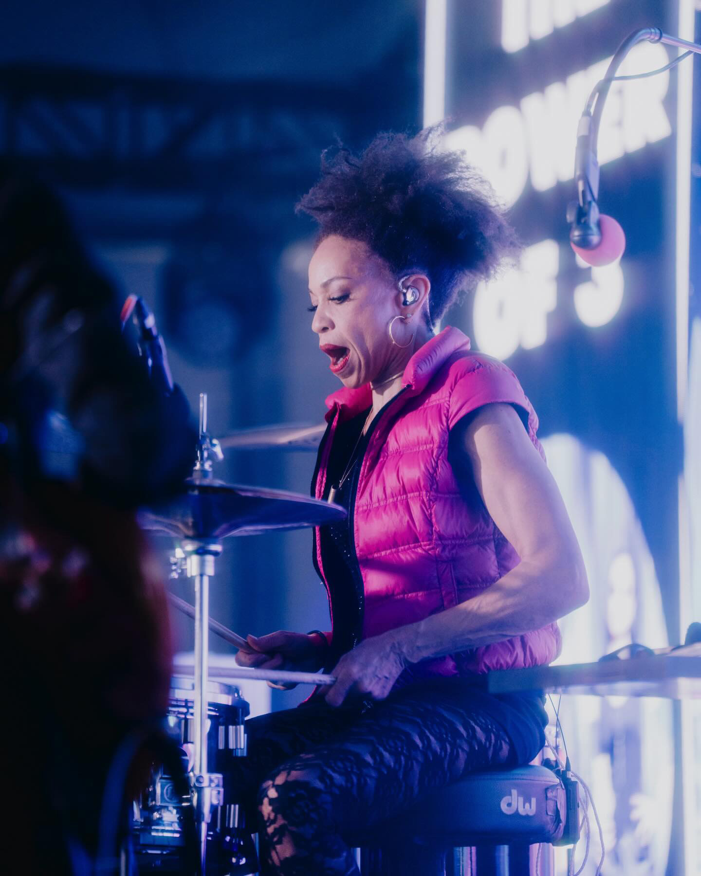 Cindy Blackman Santana drumming on stage
